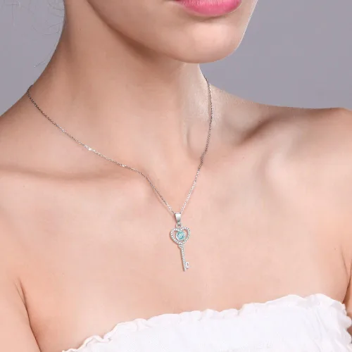 Vista 66 de Gem Stone King Collar con dije de llave de corazón para mujer, plata de ley 925, piedra natal de piedras preciosas, redondo de 0.197 in, con cadena