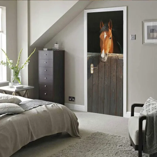 Vista 115 de Calcomanías 3D para puerta, murales para despegar y pegar, papel tapiz de caballo, calcomanías autoadhesivas extraíbles de PVC, impermeable, póster