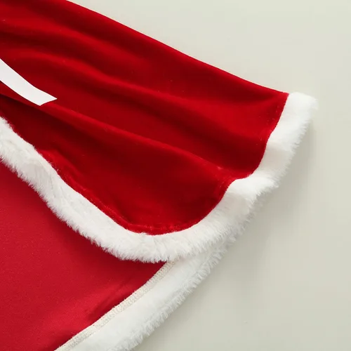 Vista 6 de Capa de Navidad para bebé, capa de terciopelo con capucha para niños pequeños, con piel, Sra. Papá Noel, disfraz de Navidad