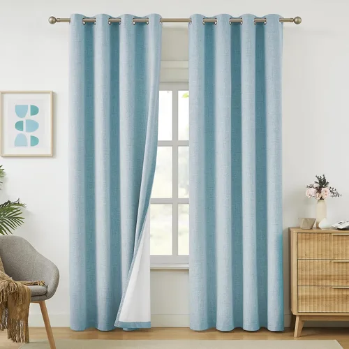 Vista 20 de Cortinas opacas de lino beige Melodieux de 63 pulgadas de largo para dormitorio, sala de estar, 100% cortinas con ojales para bloquear la luz