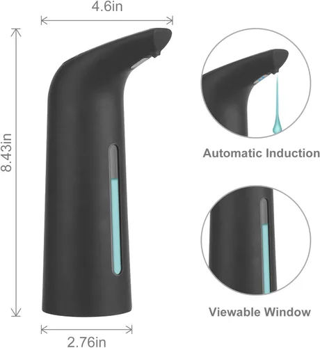 Vista 8 de Dispensador de jabón automático sin contacto, funciona con pilas, dispensador de jabón líquido de manos de 14 onzas / 13.5 fl oz con sensor de Negro