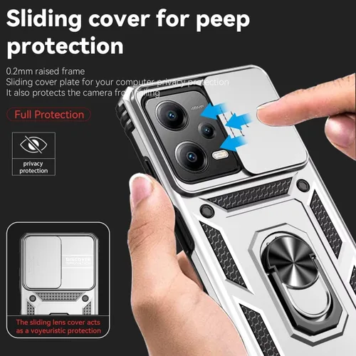 Vista 2 de Funda para Redmi Note 12 Pro, Poco X5 Pro 22101320G con protector de pantalla de vidrio templado y cubierta de cámara deslizante, anillo magnético