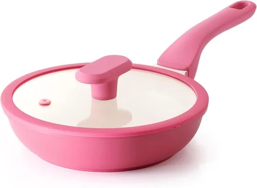 Vista 14 de PRICUSIS Sartén antiadherente con tapa, sartén de 8/10 pulgadas con mango Stay Cool, totalmente revestida, compatible con inducción y apta