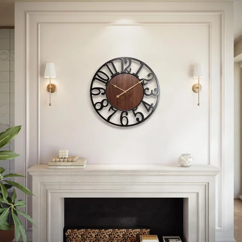 Vista 10 de Reloj de pared grande de 24 pulgadas, relojes de pared metálicos con números arábigos extragrandes para decoración de sala de estar, dormitorio