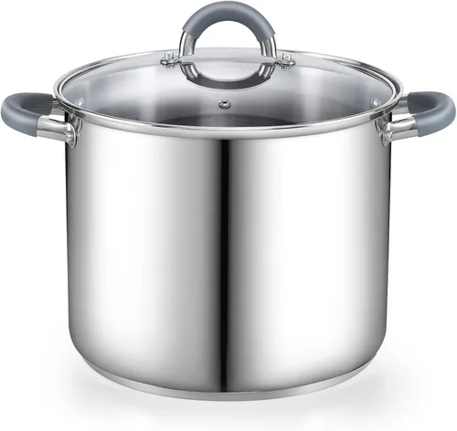 Vista 15 de Cook N Home Olla de acero inoxidable de 3 cuartos de galón, olla pequeña con tapa de vidrio, olla básica para saucier, asas de silicona que se