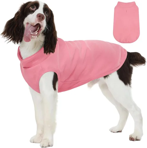 Vista 8 de FUAMEY Chaleco de forro polar para perros pequeños, sudaderas cálidas y elásticas para perros con agujero para correa, suéter suave de cuello alto
