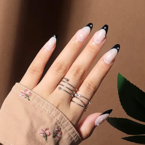 Vista 14 de 24 piezas de uñas postizas acrílicas de punta francesa, uñas de cobertura completa para mujeres, arte de salón en casa