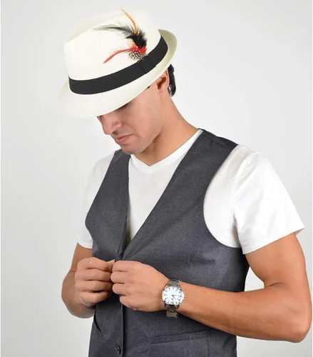 Vista 3 de WESTEND Fedora unisex de ala corta Sombreros para hombres y mujeres + sombreros de paja Fedora sombreros de malla refrescante, sombreros de Fedora