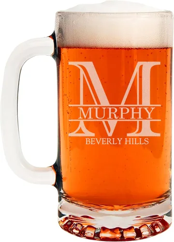 Vista 42 de Taza de cerveza de vidrio con monograma grabado de 16 onzas (letra A), regalos de cerveza personalizados de la A a la Z para hombres, Día del Padre