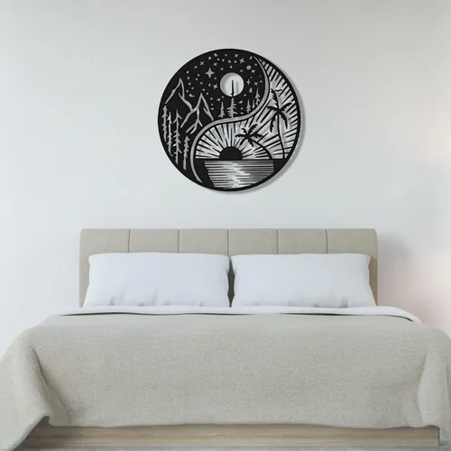 Vista 7 de Ying Yang Sun and Moon Metal, decoración de pared de metal Yin Yang, Sun Moon Metal, decoración de pared de metal, sol y luna, arte de pared