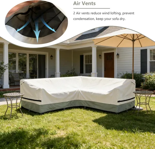 Vista 6 de okcool Funda de sofá modular para exteriores, impermeable, en forma de V, para muebles de patio de 7 plazas (105 x 105 pulgadas), color blanco