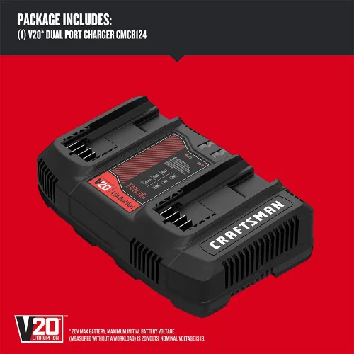 Vista 3 de CRAFTSMAN Cargador de batería para herramientas eléctricas de doble puerto de iones de litio V20 2Ah (CMCB124)
