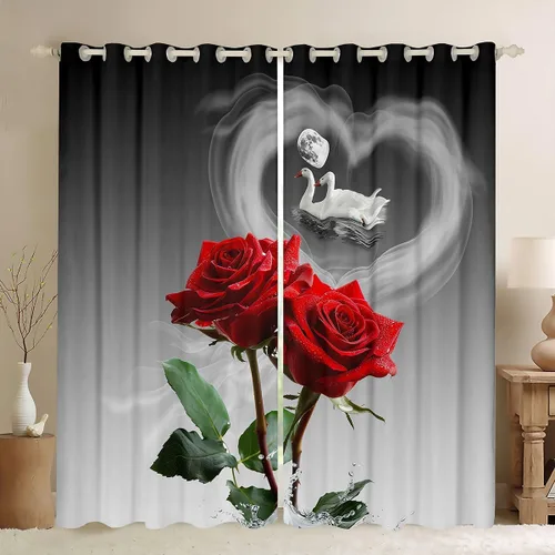 Vista 13 de Feelyou Cortinas de ventana de rosas para decoración de dormitorio, rosas de arco iris, cortinas de ventana florales para parejas, amantes de ramo