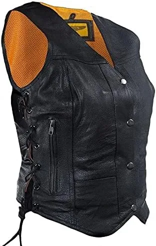 Vista 8 de Dream - Chaleco de cuero para mujer, 7 bolsillos, bolsillos laterales, bolsillo para pistola en el interior, regular, Regular