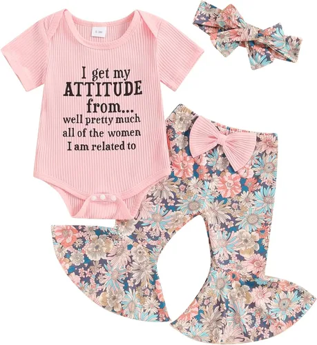 Vista 51 de Sejardin Ropa de verano para bebé y niña, recién nacida, manga corta, con letras, mameluco elástico con diadema