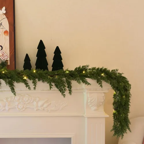 Vista 6 de Breeze Touch Guirnalda de Navidad de 6 pies con luces de cedro preiluminada, guirnalda de cedro realista para chimenea, barandilla de escaleras