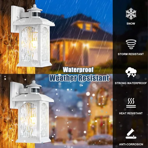 Vista 2 de Aplique de pared con sensor de movimiento para exteriores, iluminación blanca con sensor de movimiento del atardecer al amanecer, luces de pared