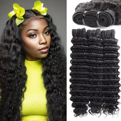 Vista 27 de Manojos de cabello humano ondulado profundo de 12, 14, 16 pulgadas, paquetes de ondas de agua, 100% sin procesar, 10A, cabello humano virgen
