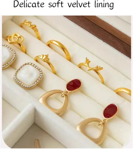 Vista 3 de Bescott Joyero de madera de nogal negro sólido de 2 capas para mujeres con cerradura y llave, organizador vintage de madera para hombres, aretes