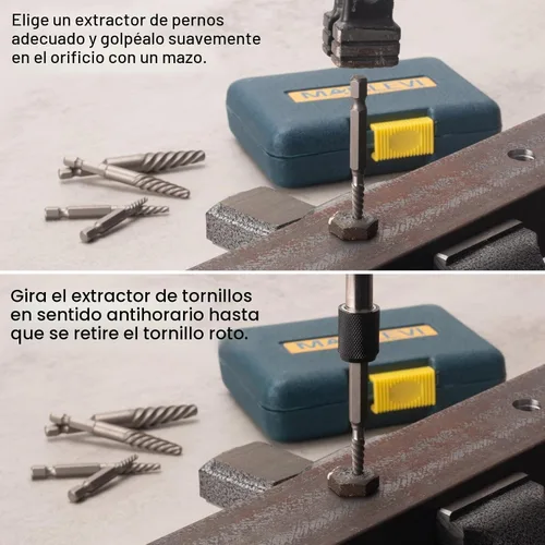 Vista 4 de MABLEVI Juego de Extractor de Tornillos Dañados, Extractor de Pernos Easy Out con Adaptador de Cambio Rápido para Quitar Fácilmente Pernos Rotos