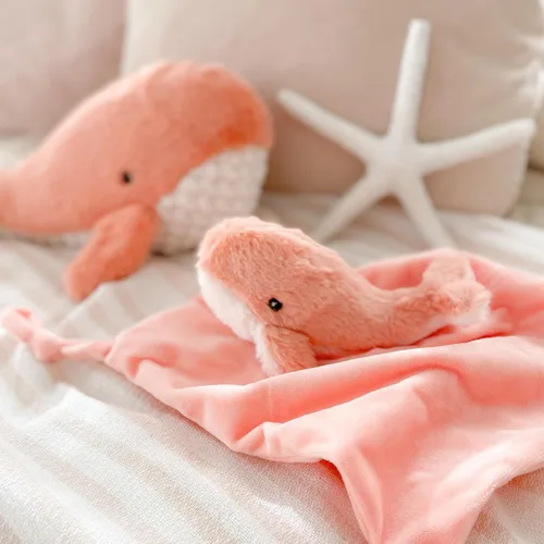 Vista 7 de MON AMI Peluche de ballena coral para bebés, manta de seguridad anudada de 13.5 pulgadas, juguete de felpa suave para bebés, perfecto esencial
