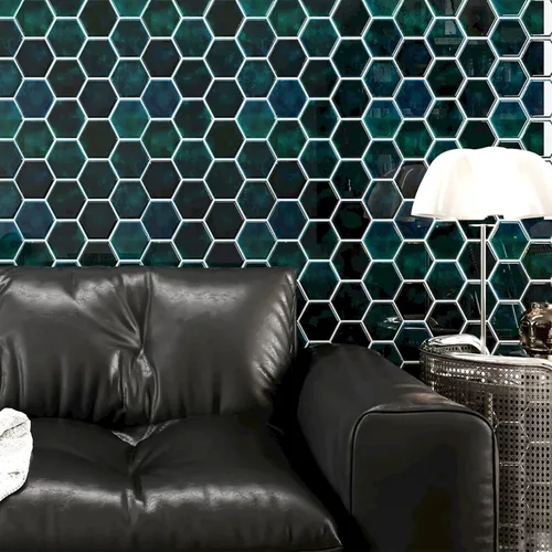 Vista 4 de CRE8TIVE 4 hojas de azulejos para despegar y pegar en muro para cocina, azulejos hexagonales de 12 x 12 pulgadas, color verde esmeralda