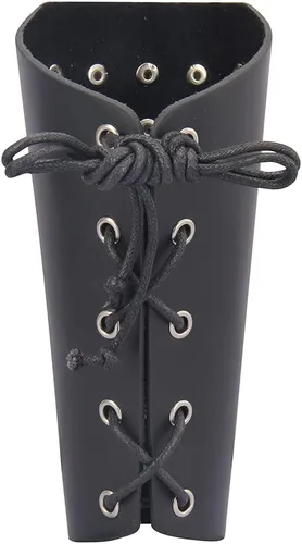 Vista 3 de Jeilwiy Brazaletes vikingos medievales de cuero, brazaletes de armadura de brazo, brazalete de cuero, guantelete punk para hombres y mujeres