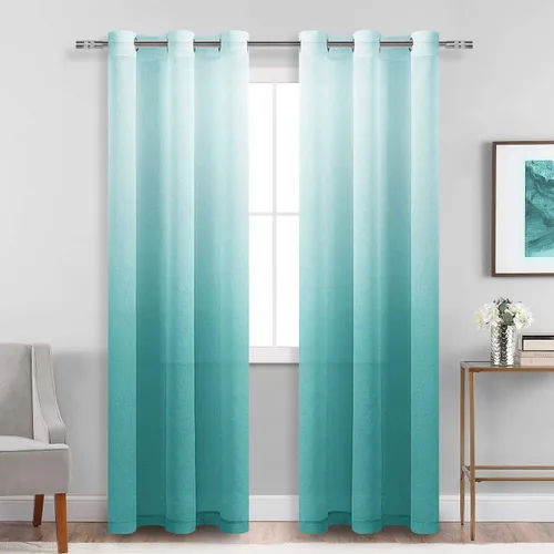 Vista 18 de DWCN Cortinas Transparentes Ombré - Cortinas de Lino Sintético con Gradiente Semi Voile con Ojales en la Parte Superior para Dormitorio y Sala