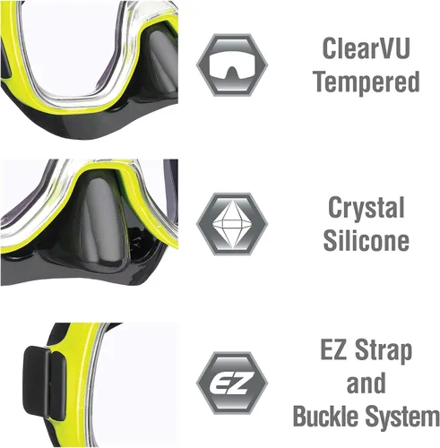 Vista 3 de TUSA Sport Conjunto combinado de máscara Mini-Kleio y esnórquel seco para jóvenes Negro/Amarillo Flash
