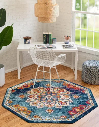 Vista 27 de Unique Loom Parker Collection - Alfombra de área Kokulu (2 x 3 pies, rectangular, aguamarina/beige)