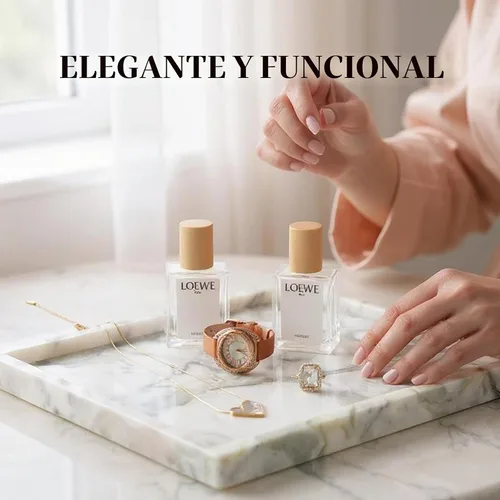 Vista 8 de Koville Bandeja de mármol natural, mesa auxiliar de 12 x 8 pulgadas, bandeja decorativa para joyas, relojes, almacenamiento de velas de perfume