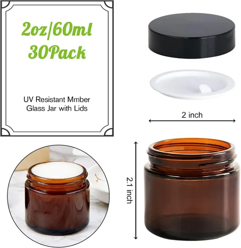 Vista 3 de Hoa Kinh - Tarro de vidrio de 2 onzas con tapa, paquete de 30 tarros de Ámbar