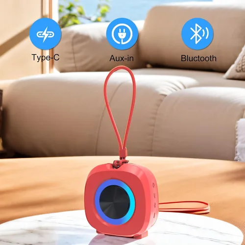 Vista 4 de PEICHENG - Bocina pequeña portátil Bluetooth inalámbrica impermeable IPX5 para ducha, sonido estéreo fuerte con graves profundos, emparejamiento Rojo