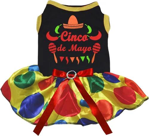 Vista 4 de Petitebella Cinco De Mayo - Vestido para perro estilo mexicano (LED negro/verde, talla XS)