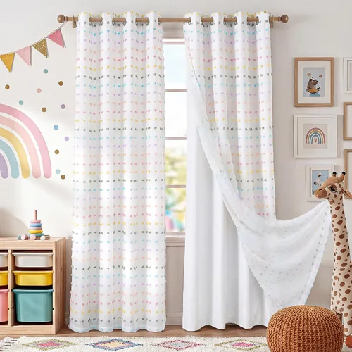 Vista 11 de RYB HOME Cortinas rosas con bonito pompón transparente superposición de 96