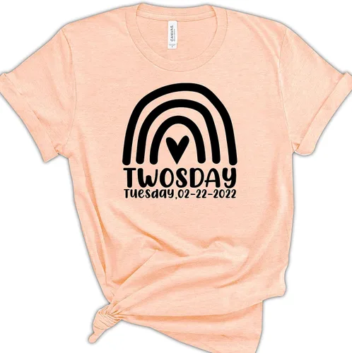 Vista 3 de Twosday T-Shirt, Twosday 02-22-2022 T-Shirt for Adult Toddler Youth Men Women Baby, Twosday 02-22-2022 Tuesday Mono Color Rainbow T-Shirt for Women