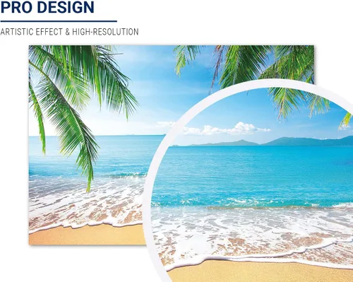 Vista 2 de Allenjoy Fondo de playa tropical de 7 x 5 pies, diseño de hojas de palmera de Luau, isla del océano, escena del mar, telón de fondo para fotografía