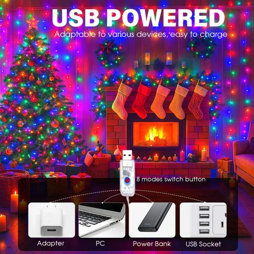 Vista 5 de Fairy Lights 66ft 200 LED USB Twinkle String Light Plug in Silver Wire Lights with Remote and Timer 8 Modes Outdoor Waterproof Starry Lights DIY