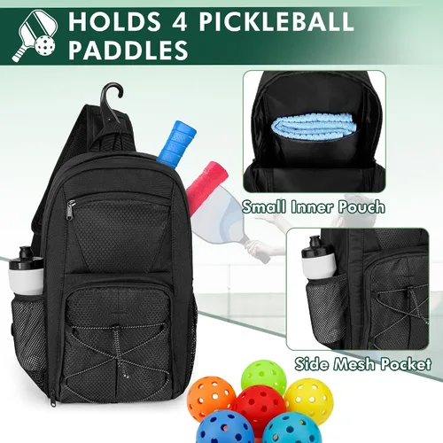 Vista 2 de GOBUROS Bolsa de pickleball para 2 paletas, mochila cruzada de pickleball con múltiples bolsillos y gancho para valla colgante para hombres y mujeres