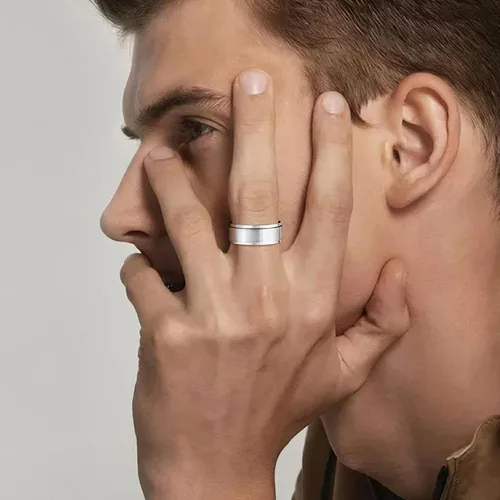 Vista 7 de Anillos giratorios para la ansiedad para hombre, de 0.315 in, de acero inoxidable, para hombres y mujeres, alivio de la ansiedad, acabado cepillado