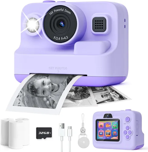 Vista 9 de Dylanto Cámara de niños con impresión instantánea, cámaras instantáneas de 1080P para niños que imprimen fotos, regalos de Navidad de cumpleaños