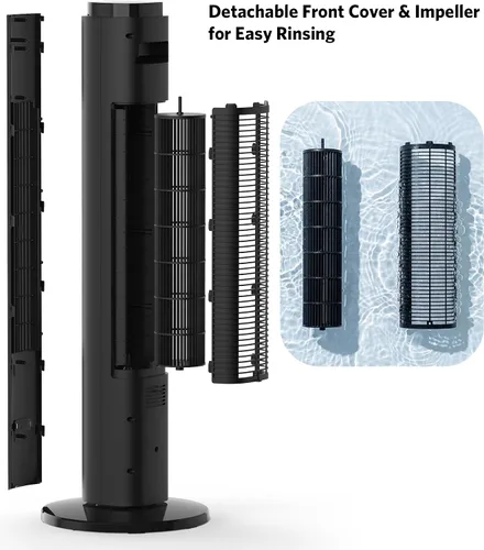 Vista 7 de Ventilador de torre de 36 pulgadas para dormitorio, velocidad de 23 pies/s, ventiladores oscilantes de pie para habitación con 6 velocidades, 4
