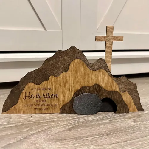 Vista 6 de Juego de bandeja de Pascua con texto en inglés "He is risen and He is not here" (A)