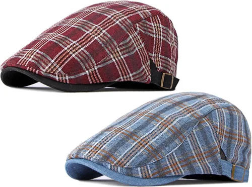 Vista 11 de Paquete de 2 gorras planas de algodón a cuadros para hombre, diseño de Ivy Cabbie Golf Gatsby