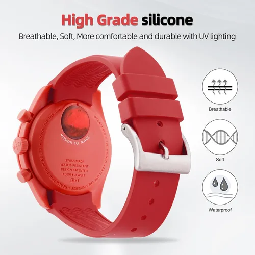 Vista 4 de Correa curvada de silicona sin huecos para hombre, compatible con SpeedmasterRolexSeiko Mission to the