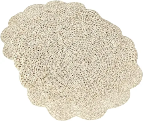 Vista 4 de Phantomon Juego de 4 manteles individuales de algodón de encaje de 14 pulgadas hechos a mano, manteles individuales redondos (beige)