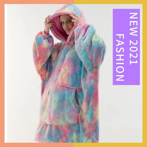 Vista 2 de COSUSKET Adult Hoodie Wearable Blanket, Tie Dye Super Cozy Warm and Oversized Sherpa Blanket Hooded for Women