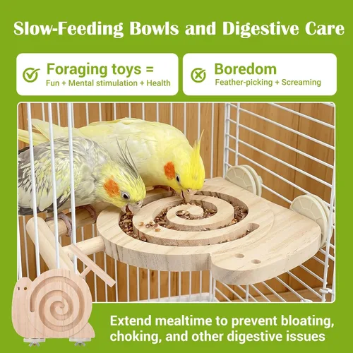 Vista 6 de Juguetes de forraje para pájaros con perca - Juguetes de madera para aves