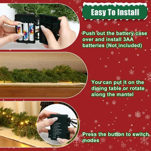 Vista 4 de Breeze Touch Guirnalda de Navidad de 6 pies con luces de cedro preiluminada, guirnalda de cedro realista para chimenea, barandilla de escaleras