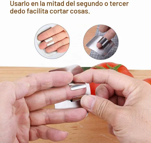 Vista 2 de 2 protectores de dedos para ayuda de corte, herramienta de cocina, protector de cuchillo de acero inoxidable, ajustable para proteger los dedos